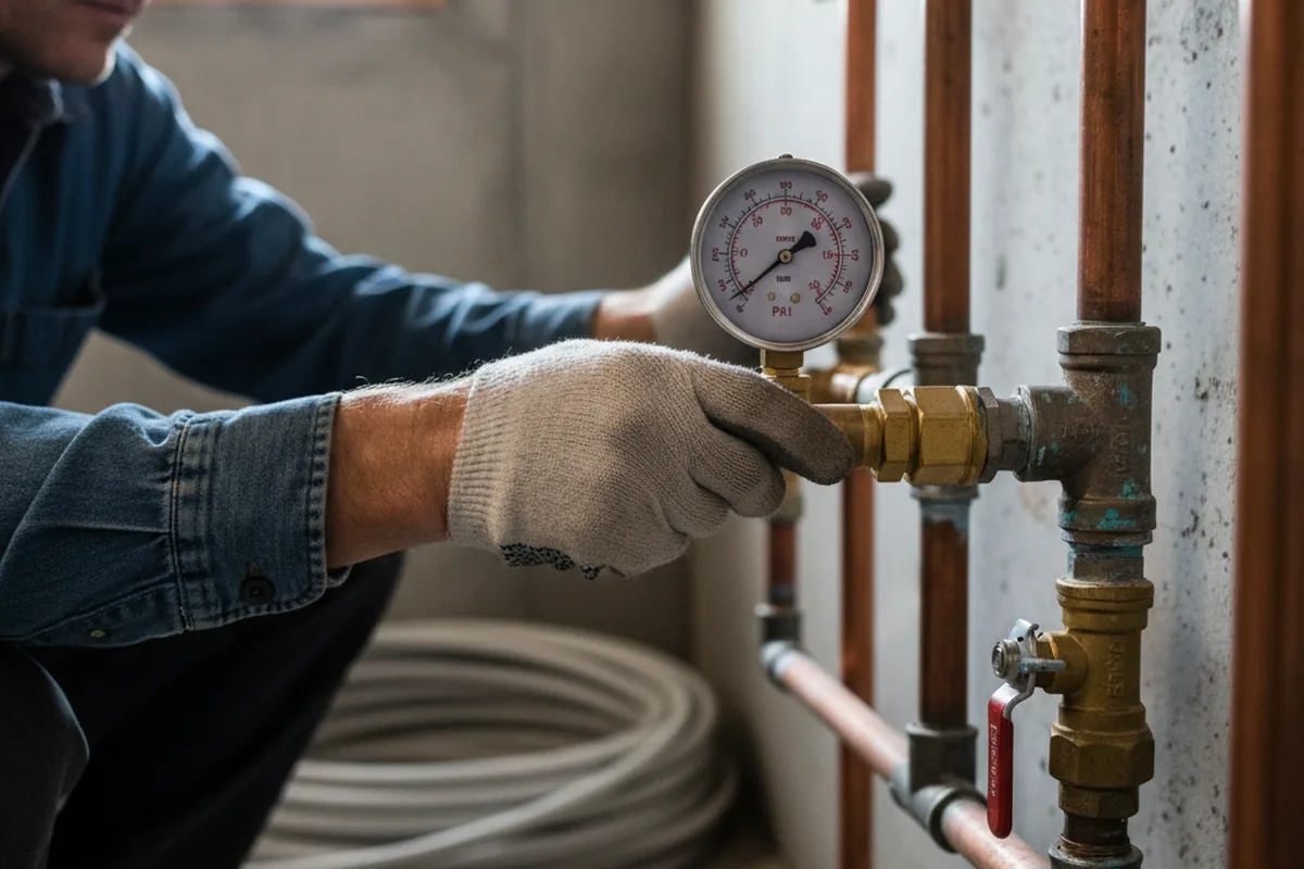 Pressure testing a repaired line during Water Line Repair in Mount Carmel